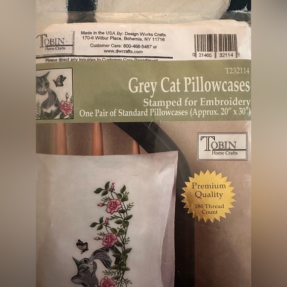 New Vintage and Grey Cat Embroidery Pillowcase Sewing Set - Picture 6 of 8